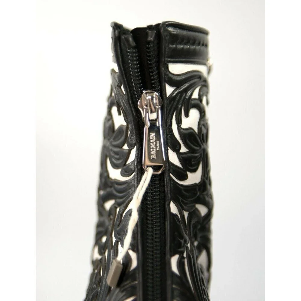 Balmain Floral Tooled Leather Lace Up Boots 37 - Picture 4 of 11